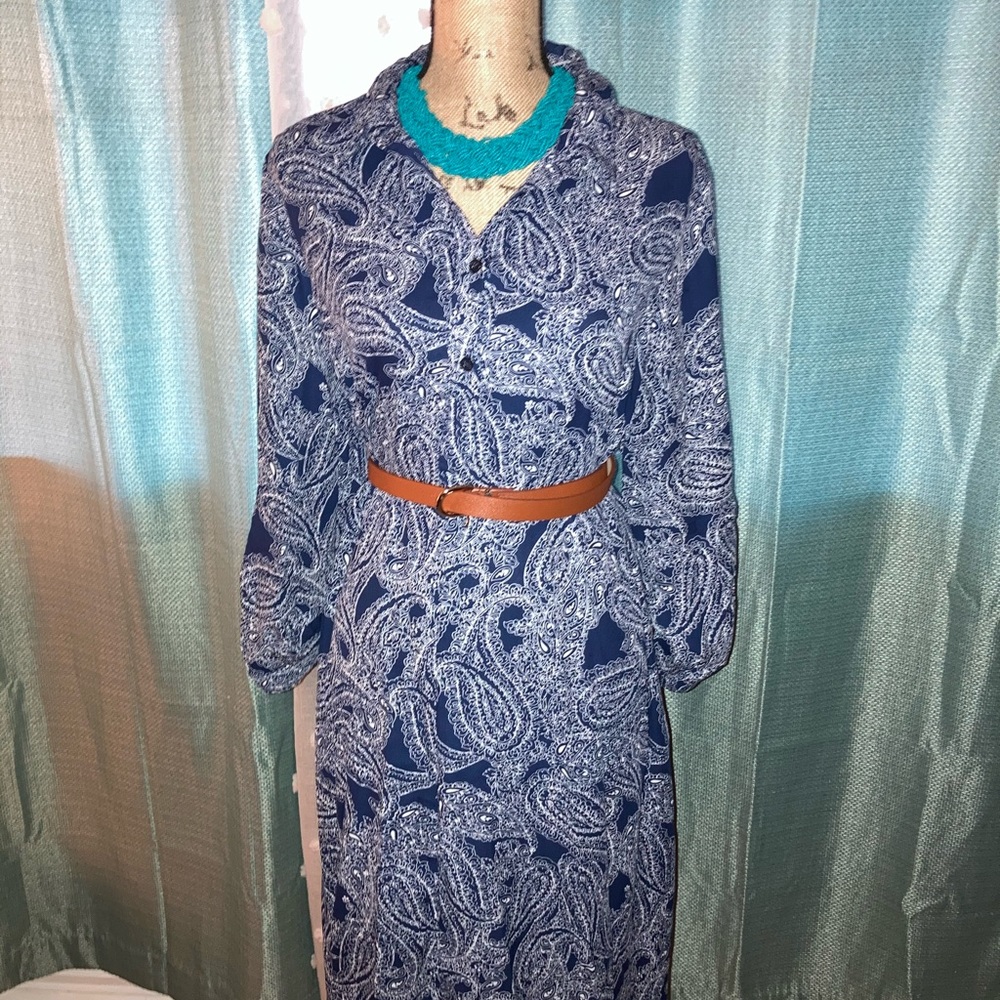 Fred David Shirt Dress 1x Blue and White
